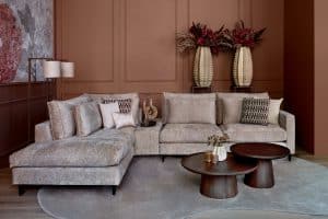Dark beige Gigi corner sofa upholstered in textured fabric, available at Room 108
