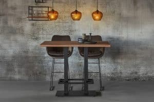 Grijze hoge Barkruk Max (81 cm) met sledepoten aan bartafel